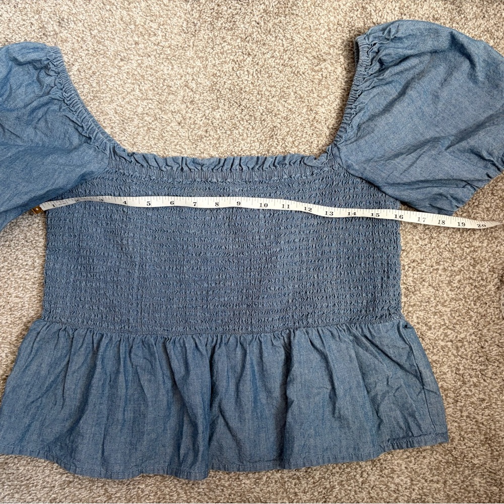 J. Crew Denim Blue Smocked Blouse
